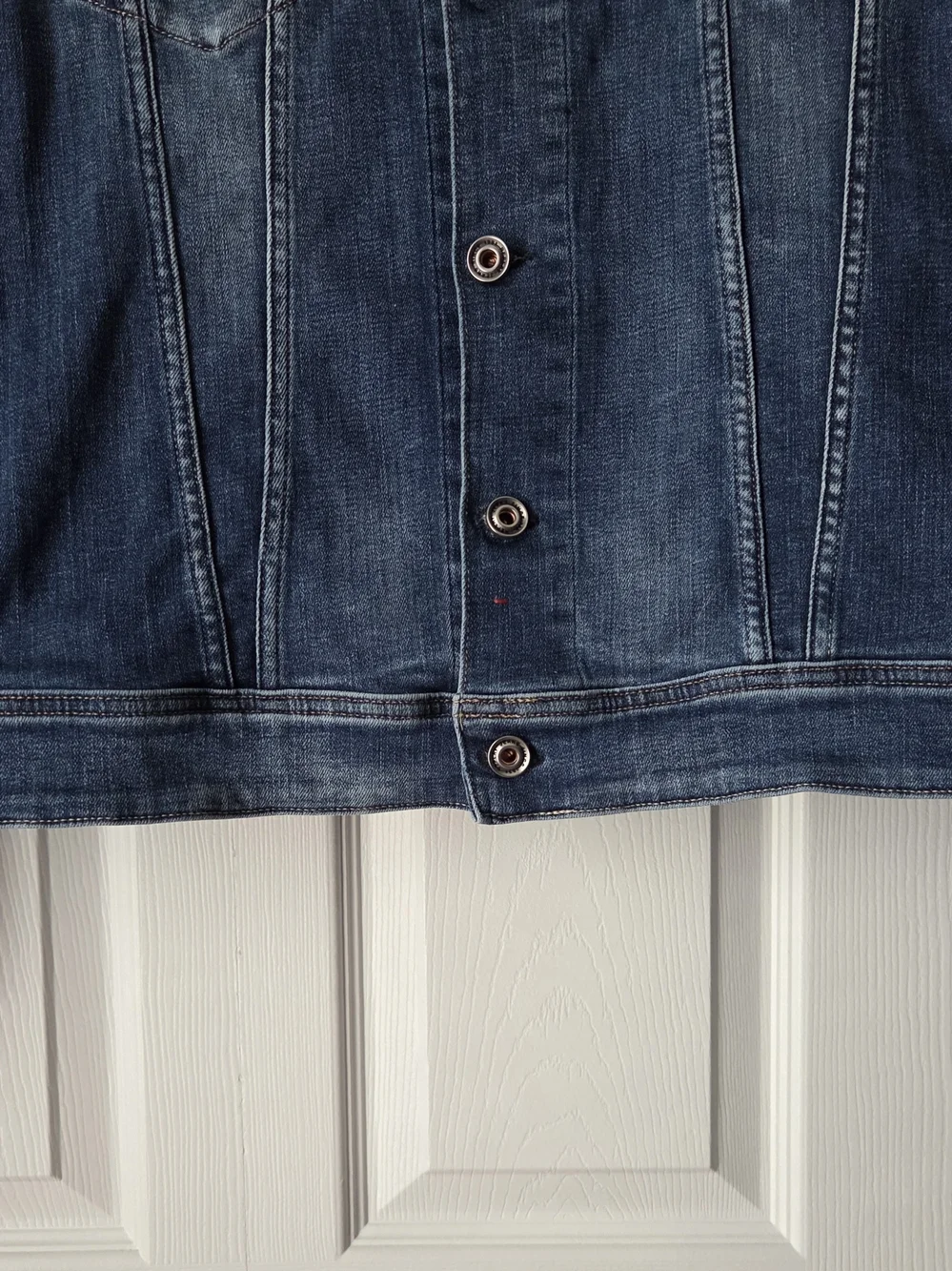 Replay Leather Logo Patch Blue Distressed Denim Jacket Size XXL